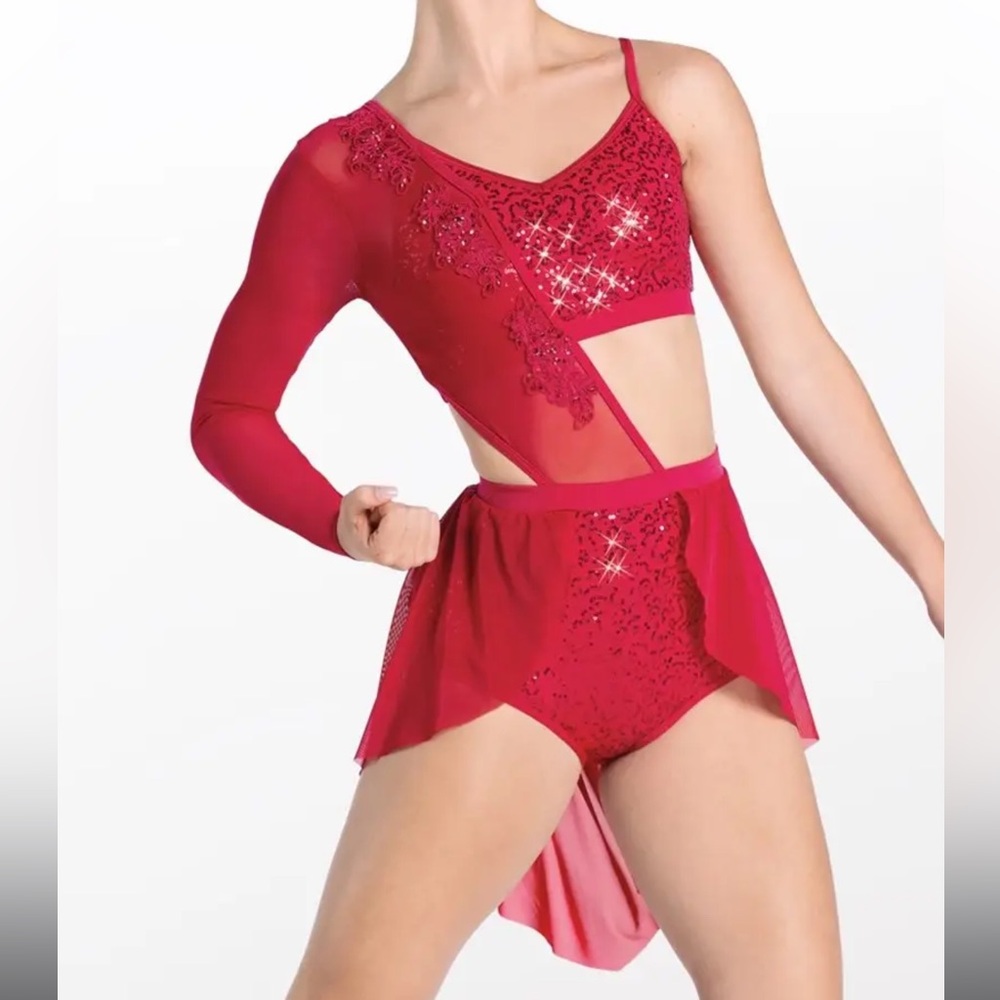 Weissman Elite One Sleeve Sequin And Mesh Dance Dress Red NEW Size Adult XL